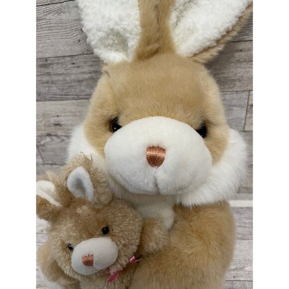 Walmart Bunny Rabbit Holding Baby Plush Stuffed Animal with Floppy Ears Lt Brown - Picture 2 of 10